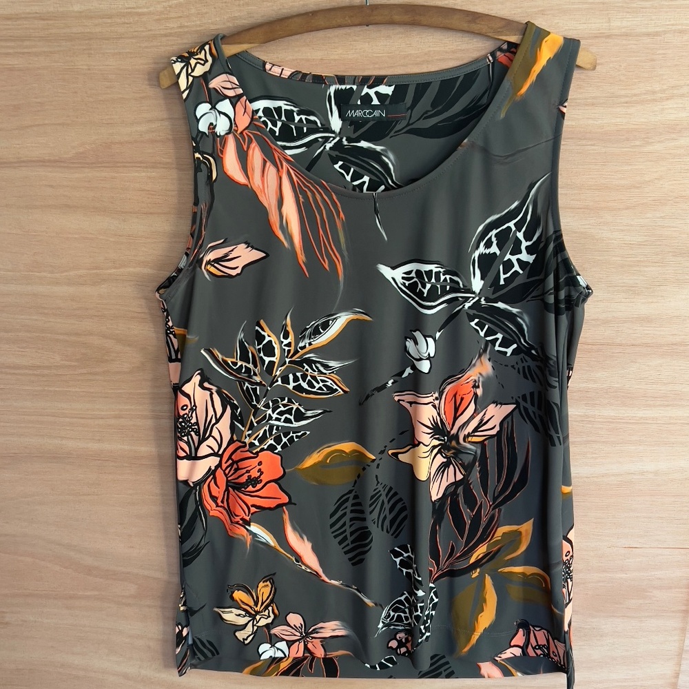 Marc Cain floral multicolor tank sz N4 floral stretch camisole sleeveless gray